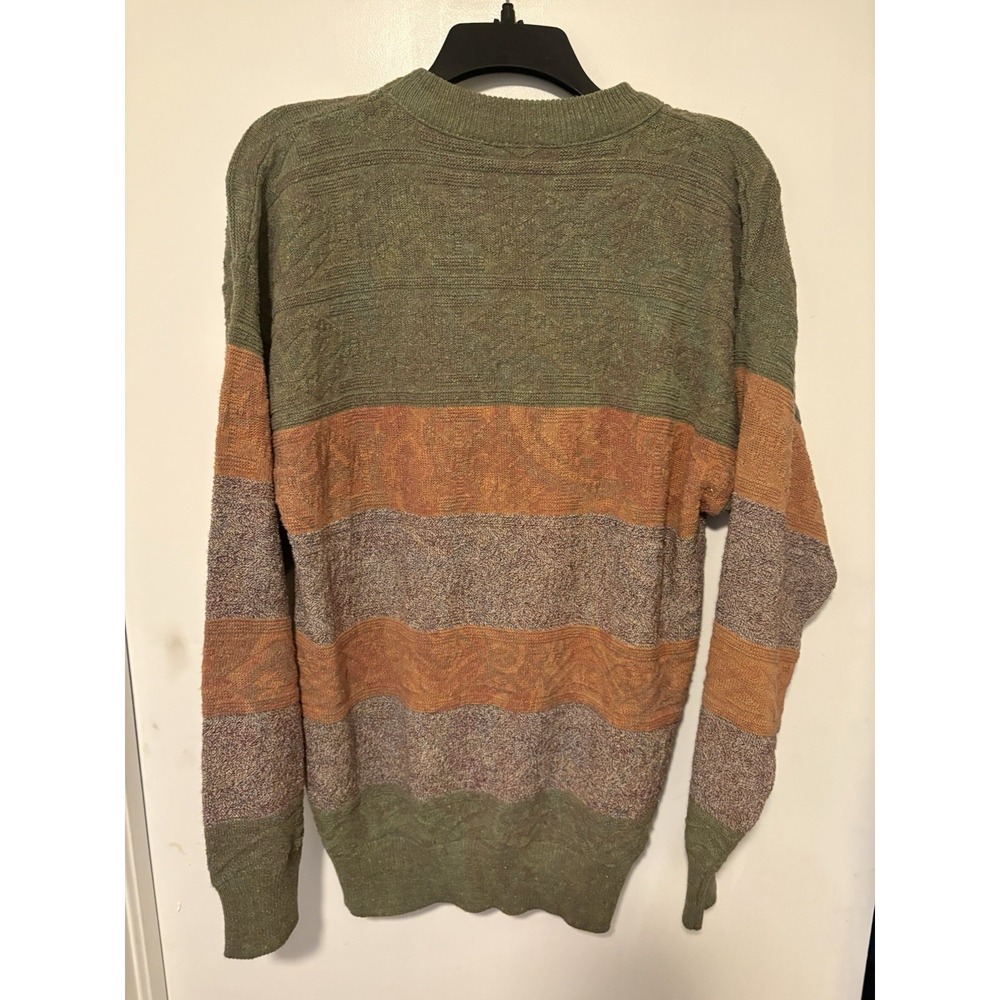 Vintage 80s Men's Maglificio Florence Sz Large  Green Orange Sweater
